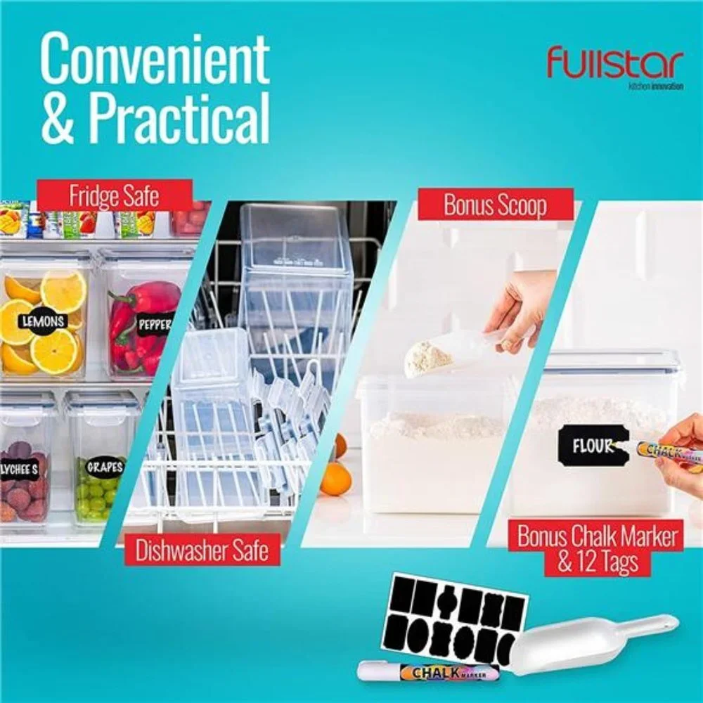 Food Storage Bins with Lids Airtight Includes Marker, Pen & Scoop (6 Pack)